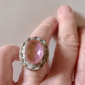 Pink Morganite round 925 sterling silver ring